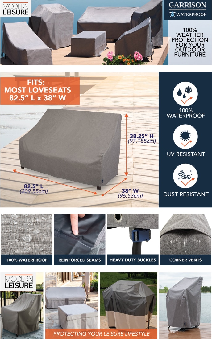 MODERN LEISURE Garrison Waterproof Outdoor Patio Loveseat Cover, 82.5